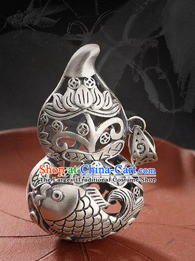 Handmade China Carving Carp Pendant Accessories Classical Cheongsam Silver Gourd Necklace Jewelry