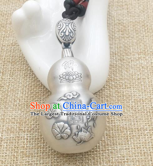 Handmade China Cheongsam Carving Lotus Pendant Accessories Classical Silver Gourd Necklace Jewelry