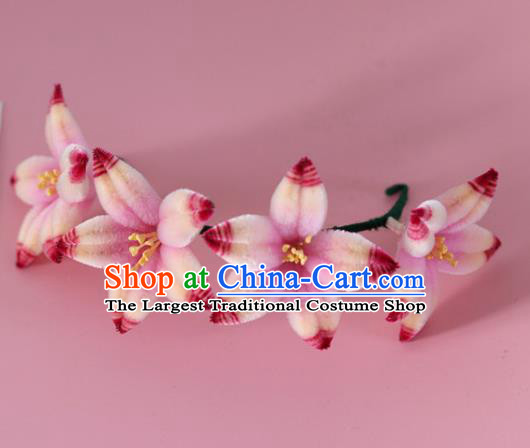 China Handmade Hanfu Velvet Flowers Hair Stick Traditional Ancient Palace Lady Hairpin