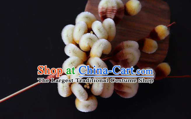 China Traditional Ancient Hanfu Hairpin Handmade Yellow Velvet Plum Blossom Hair Stick