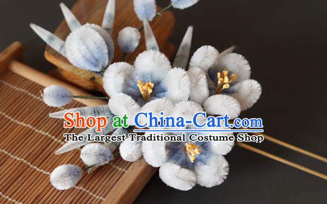 China Handmade Blue Velvet Plum Bamboo Hair Stick Traditional Ancient Princess Hanfu Hairpin