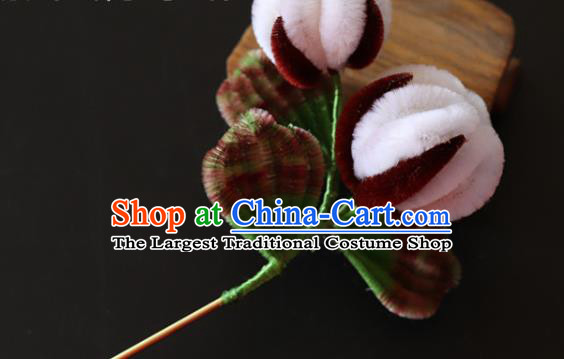 China Handmade Velvet Hair Stick Traditional Ancient Qing Dynasty Princess Cotton Hairpin