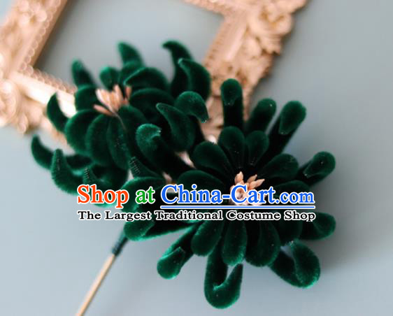 Handmade China Ancient Court Green Velvet Chrysanthemum Hairpin Traditional Hanfu Hair Accessories Hair Stick