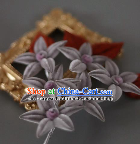 Handmade China Traditional Hanfu Hair Accessories Purple Velvet Flowers Hair Stick Ancient Court Lady Hairpin