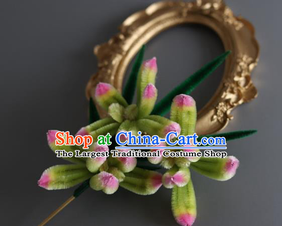 China Traditional Handmade Hair Accessories Ancient Hanfu Green Velvet Orchid Hairpin