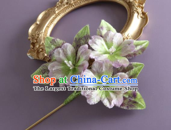 Traditional China Handmade Hair Accessories Ancient Hanfu Lilac Velvet Flowers Hairpin