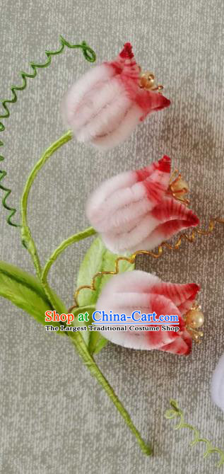 China Traditional Ancient Court Hair Claw Classical Hanfu Pink Velvet Convallaria Hair Stick