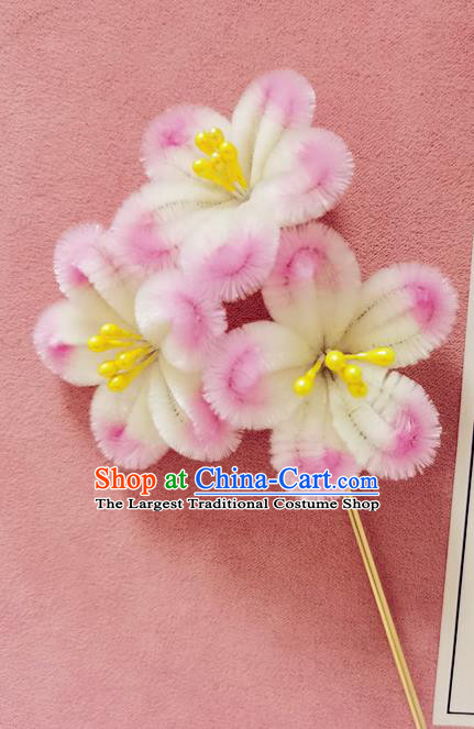 China Handmade Pink Flowers Hair Stick Traditional Hanfu Hair Accessories Classical Cheongsam Velvet Plum Blossom Hairpin