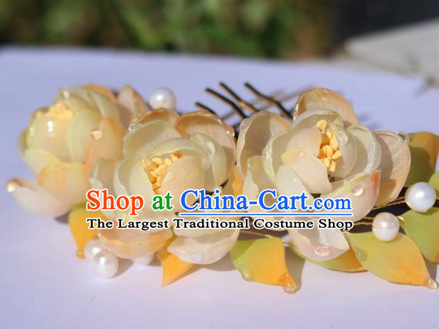 China Classical Hanfu Camellia Hairpin Traditional Ancient Imperial Consort Hair Comb