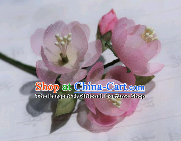 China Classical Cheongsam Pink Begonia Hairpin Traditional Hanfu Silk Flowers Wood Hair Stick