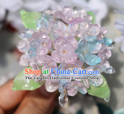 China Classical Ming Dynasty Hanfu Hairpin Traditional Ancient Princess Pink Hydrangea Hair Stick