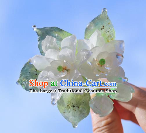 China Classical Hanfu White Gardenia Hairpin Traditional Ancient Ming Dynasty Princess Hair Stick