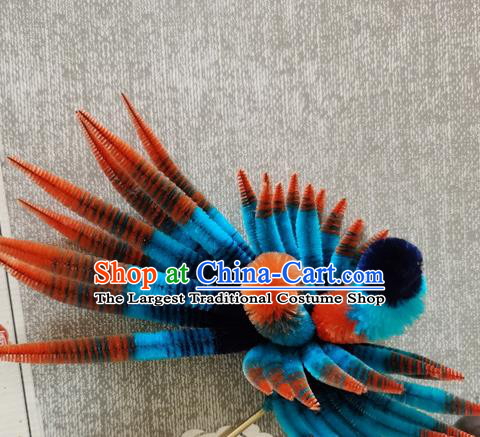 China Classical Blue Phoenix Hair Stick Traditional Cheongsam Velvet Hairpin Handmade Hair Accessories