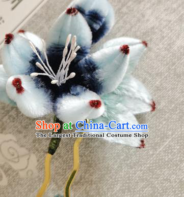 China Classical Blue Jasmine Flowers Hair Stick Handmade Hair Accessories Traditional Cheongsam Velvet Hairpin