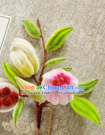 China Classical Velvet Flowers Hair Stick Ancient Palace Lady Hairpin Traditional Handmade Hair Accessories