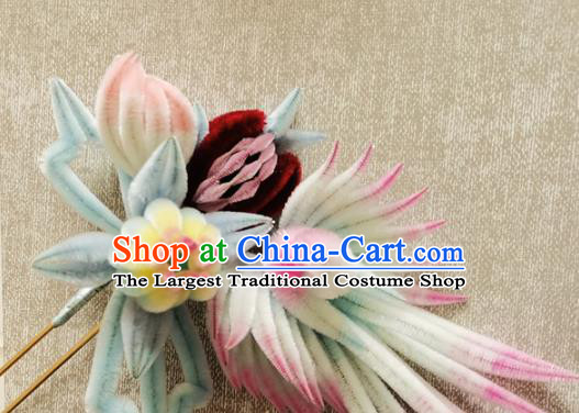 China Classical Velvet Hair Stick Traditional Cheongsam Phoenix Hairpin Handmade Hair Accessories