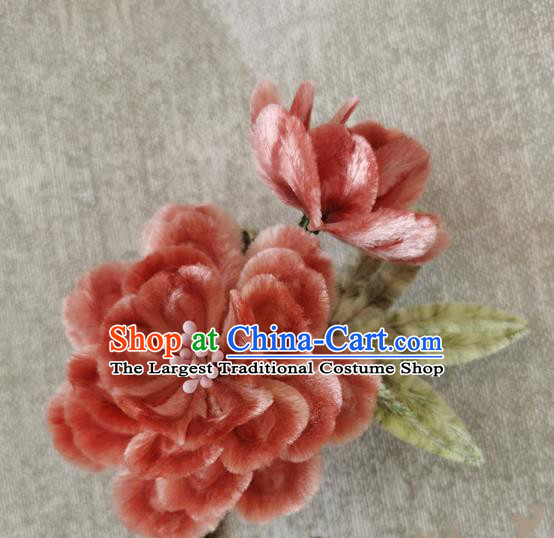 China Classical Flowers Hair Stick Traditional Ancient Princess Velvet Peach Blossom Hairpin