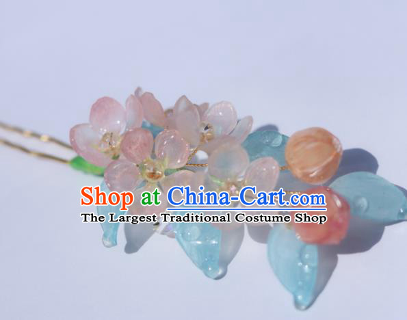 China Traditional Ancient Ming Dynasty Flowers Hair Stick Classical Hanfu Peach Blossom Hairpin