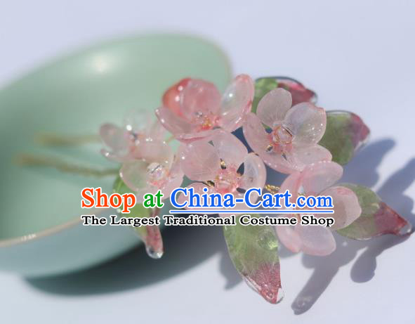 China Classical Hanfu Peach Blossom Hairpin Traditional Ancient Ming Dynasty Flowers Hair Stick