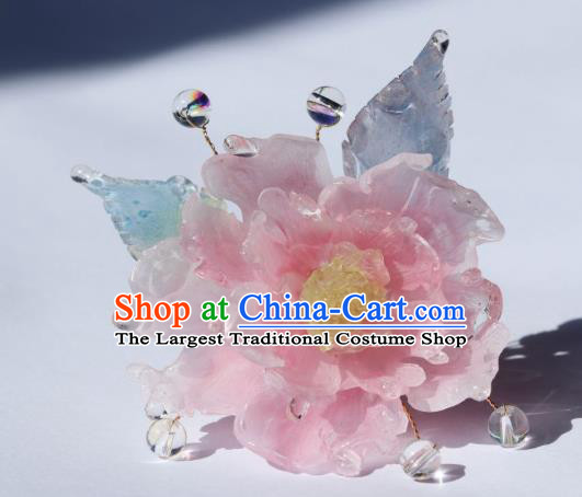 China Classical Hanfu Blue Leaf Hairpin Traditional Ancient Ming Dynasty Princess Peony Hair Stick