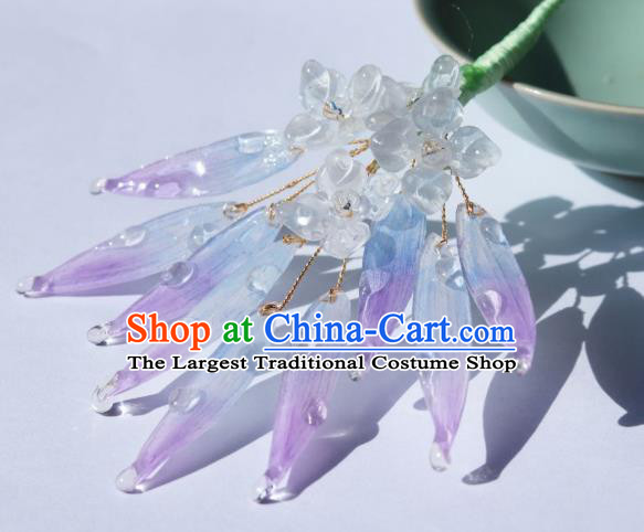 China Classical Hanfu Purple Bamboo Leaf Hairpin Traditional Hair Stick