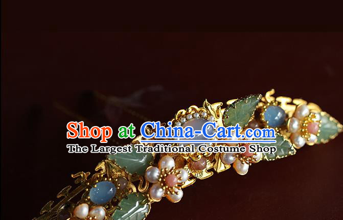 China Ancient Empress Golden Hairpin Traditional Ming Dynasty Court Queen Pearls Plum Hair Crown