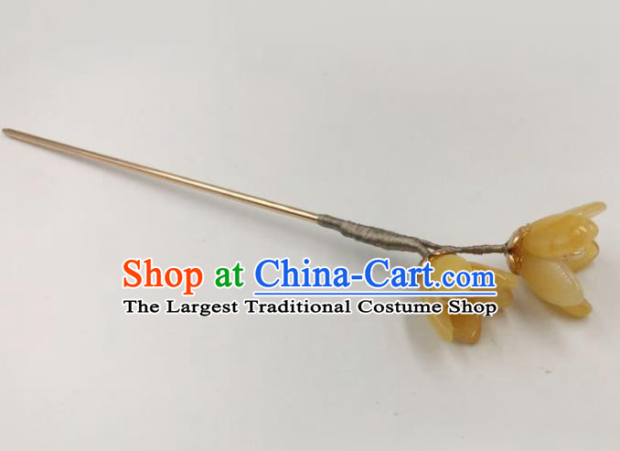 China Ancient Princess Yellow Mangnolia Hair Stick Traditional Hanfu Hair Accessories Ming Dynasty Hairpin