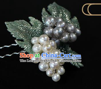 China Ancient Princess Pearls Hairpin Traditional Ming Dynasty Palace Grape Hair Stick