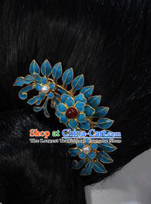 China Traditional Qing Dynasty Palace Agate Hair Stick Ancient Queen Blue Peony Hairpin