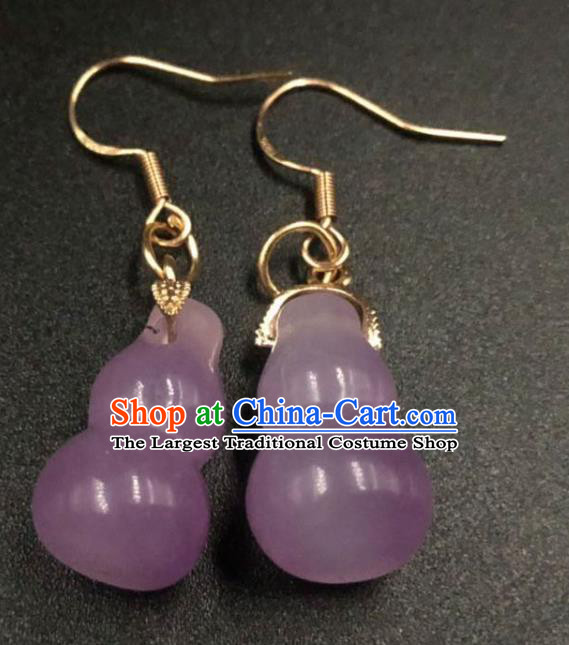 Handmade China Ancient Hanfu Ear Accessories Qing Dynasty Princess Amethyst Gourd Earrings