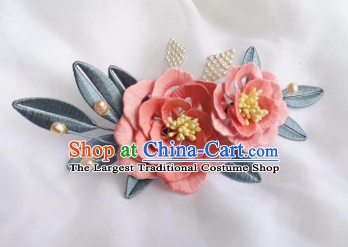 China Ming Dynasty Pink Silk Peony Hairpin Traditional Hanfu Hair Accessories Ancient Princess Flowers Hair Stick