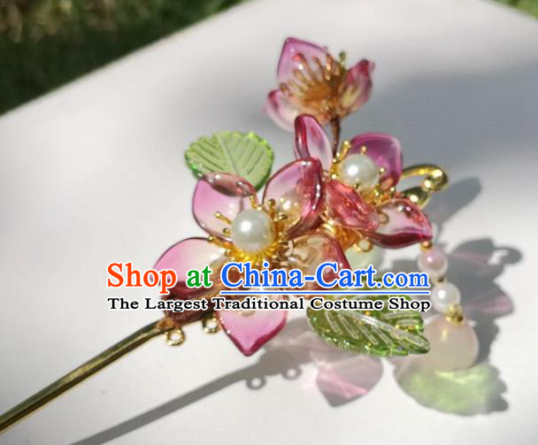 China Ancient Princess Plum Blossom Hair Stick Traditional Hanfu Hair Accessories Ming Dynasty Lotus Seedpod Tassel Hairpin