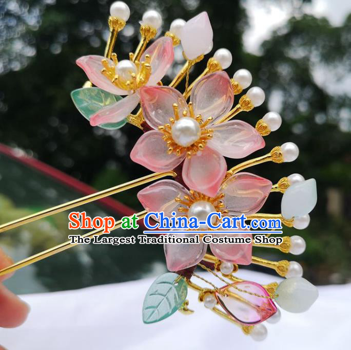 China Ancient Princess Peach Blossom Hair Stick Traditional Hanfu Hair Accessories Song Dynasty Hairpin