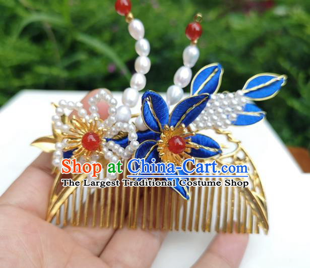 China Ancient Princess Golden Hair Comb Traditional Hanfu Hair Accessories Qing Dynasty Palace Hairpin