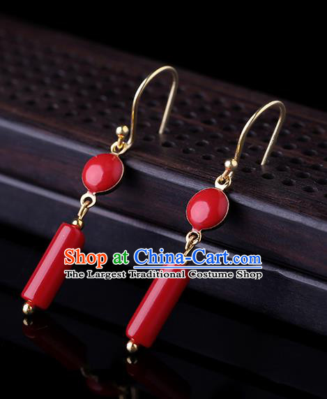 Chinese Classical Red Ear Accessories Traditional Cheongsam Earrings