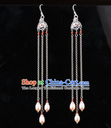 Chinese Classical Pearls Tassel Ear Accessories Traditional Cheongsam Silver Earrings