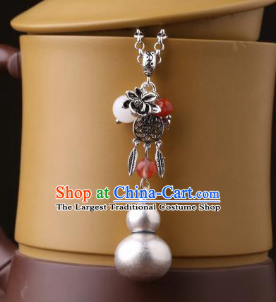 China Classical Cheongsam Silver Gourd Necklace Pendant Traditional Necklet Accessories