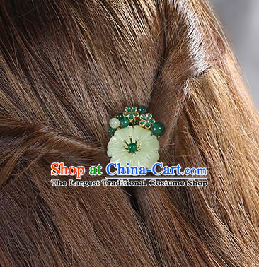 China Classical Green Beads Hair Stick Traditional Cheongsam Hair Accessories Handmade Jade Hairpin