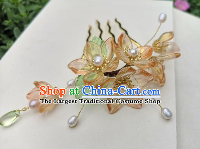 China Ming Dynasty Orange Plum Blossom Hair Stick Traditional Ancient Princess Hairpin Hanfu Hair Accessories