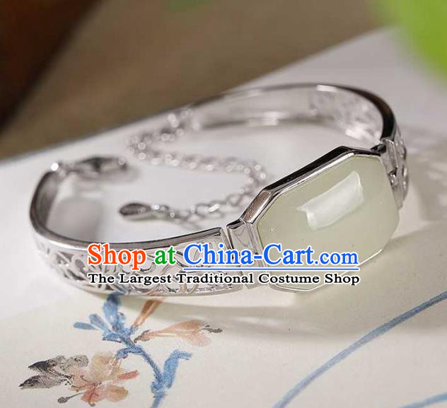 China Classical Cheongsam Silver Bangle Accessories Traditional Jade Bracelet