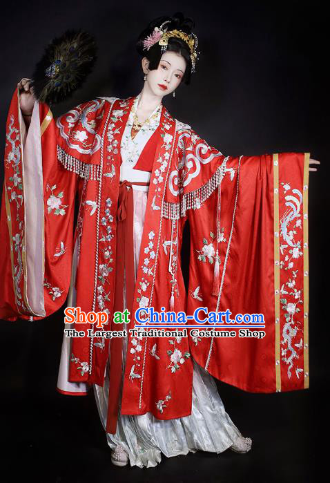 China Traditional Song Dynasty Wedding Historical Clothing Ancient Court Empress Embroidered Red Hanfu Dress