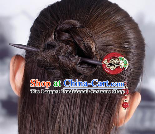 China Classical Wood Hair Stick Traditional Cheongsam Hair Accessories Handmade Agate Ring Hairpin