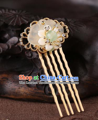 China Classical Golden Hair Comb Traditional Cheongsam Hair Accessories Handmade Jade Hairpin