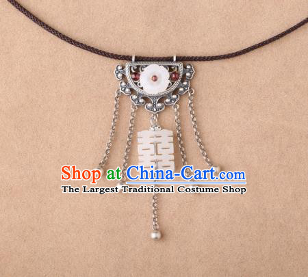 China Classical Silver Tassel Necklace Pendant Traditional Cheongsam Jade Wedding Necklet Accessories