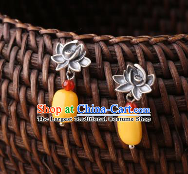 Chinese Classical Silver Lotus Ear Accessories Traditional Cheongsam Beeswax Earrings