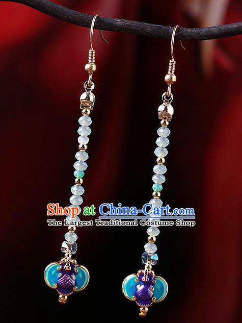 Chinese Classical Beads Ear Accessories Traditional Cheongsam National Cloisonne Bat Earrings