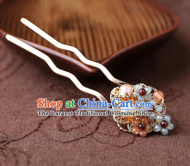 China Classical Cheongsam Garnet Beads Hair Stick Traditional Hair Accessories Handmade Pearls Hairpin