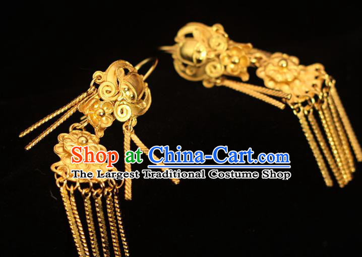 Chinese Traditional Ming Dynasty Court Lady Golden Earrings Ancient Empress Ear Accessories