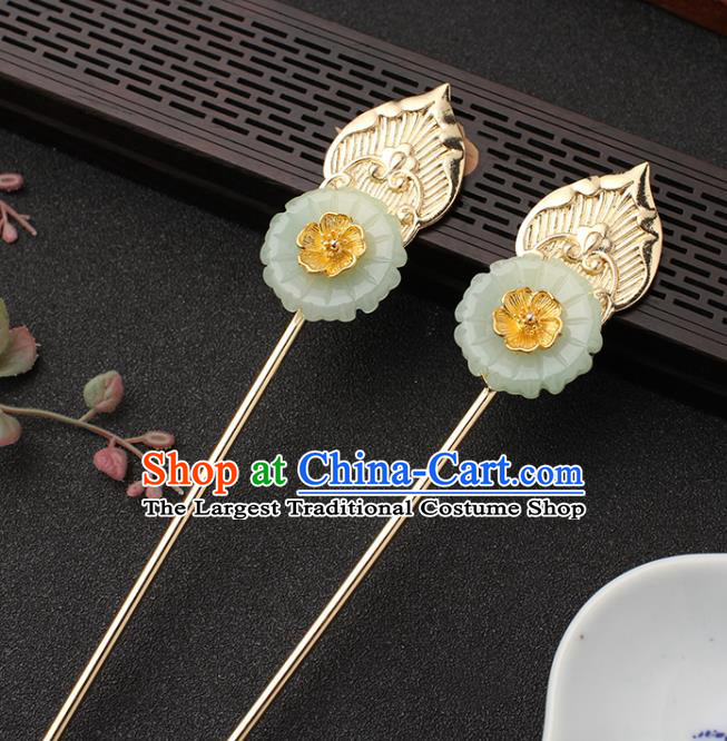 China Traditional Hanfu Hair Stick Ancient Princess Hair Accessories Jade Chrysanthemum Hairpin