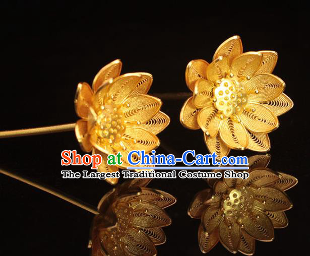 China Traditional Hair Accessories Ming Dynasty Golden Lotus Hairpin Ancient Empress Hair Stick